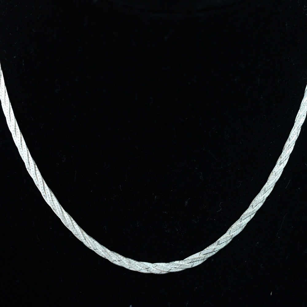 Sterling Silver 925 Flat Rope Chain Woven Necklace
